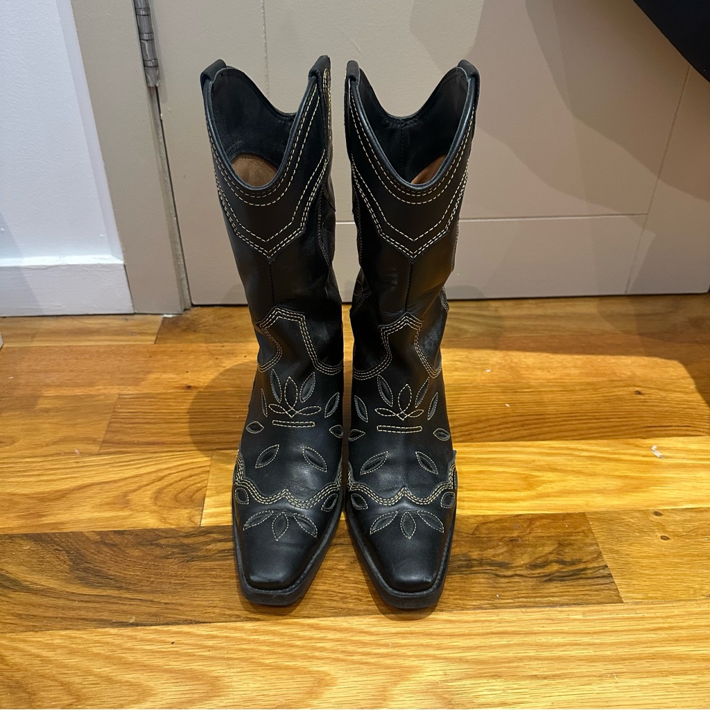 Ganni Black Western Cowboy Boots
